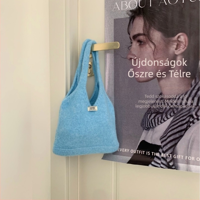 Koreai stílusú piros kötött női kézitáska, kis méretű mindennapi használatra