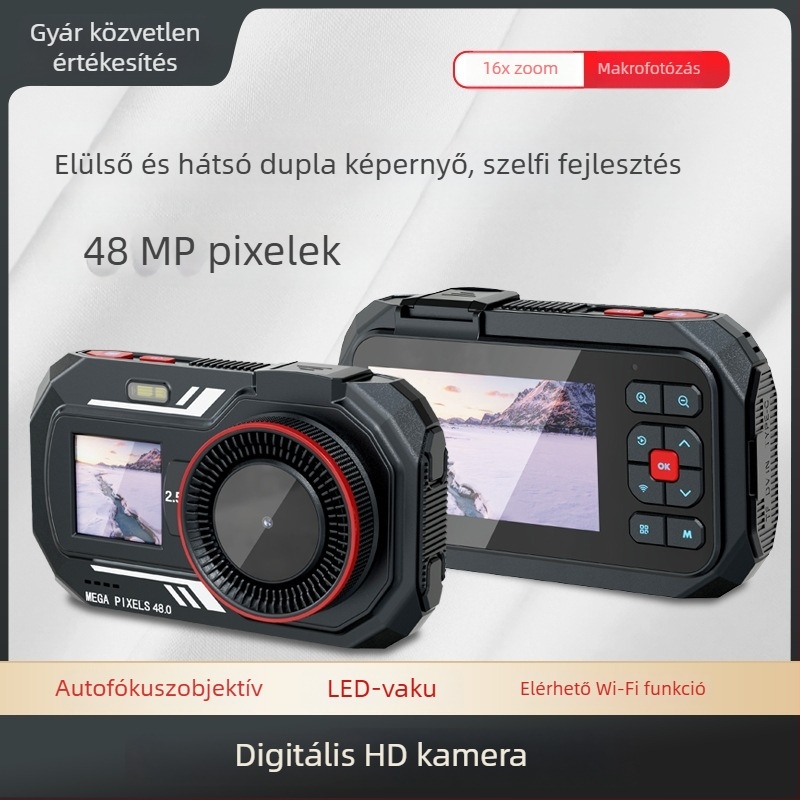 Xj400 digitális fényképezőgép 48 MP szenzorral, 16x optikai zoom, kettős LCD-kijelző, optikai képstabilizálás, USB 3.0