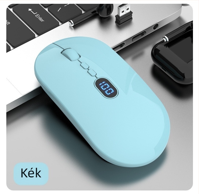 Vezeték nélküli egér kettős 2,4G/Bluetooth kapcsolattal, 1600 DPI, 5 gomb, újratölthető, 10 m hatótávolság