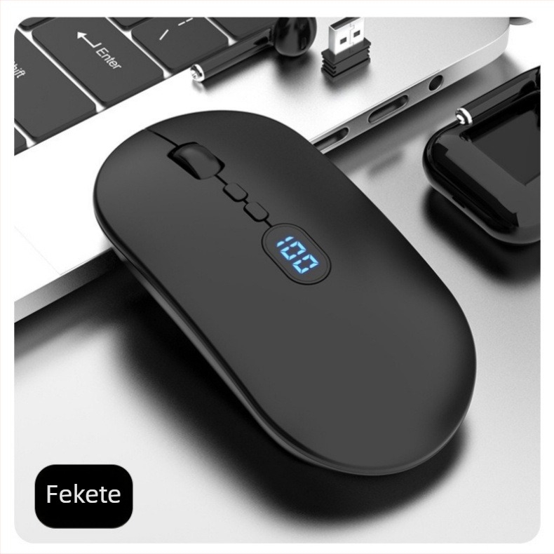 Vezeték nélküli egér kettős 2,4G/Bluetooth kapcsolattal, 1600 DPI, 5 gomb, újratölthető, 10 m hatótávolság