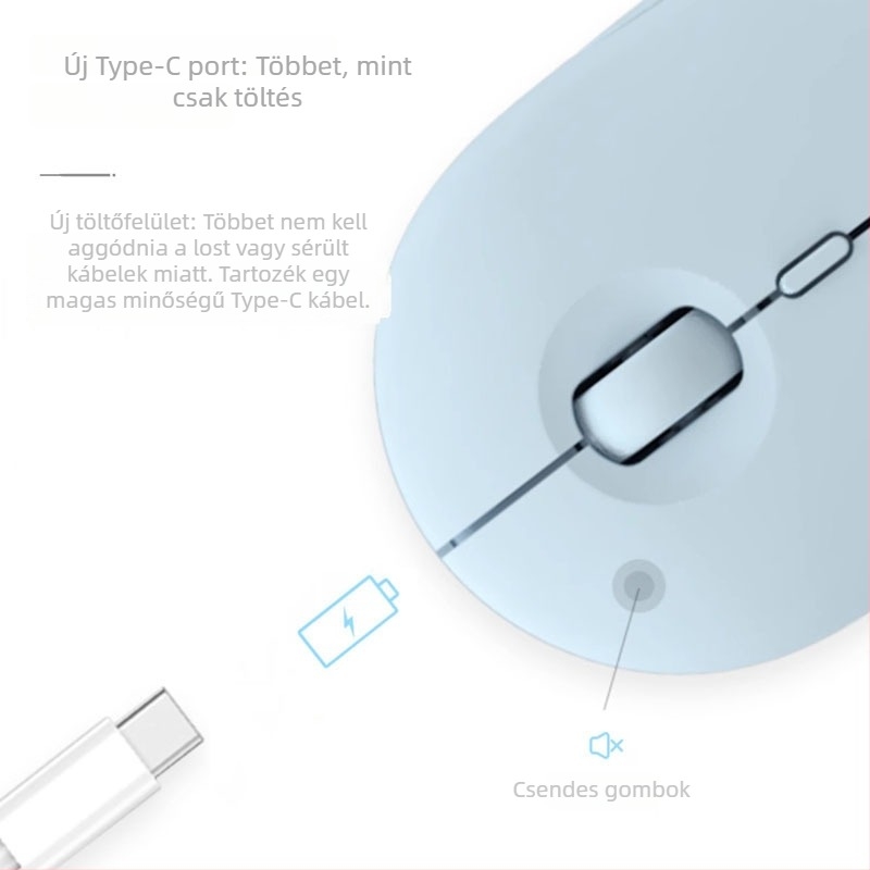 Bluetooth vezeték nélküli egér USB-C töltéssel, Bluetooth 5.2 és kettős mód 2.4G/Bluetooth, 1600 DPI optikai érzékelő, 4 gomb
