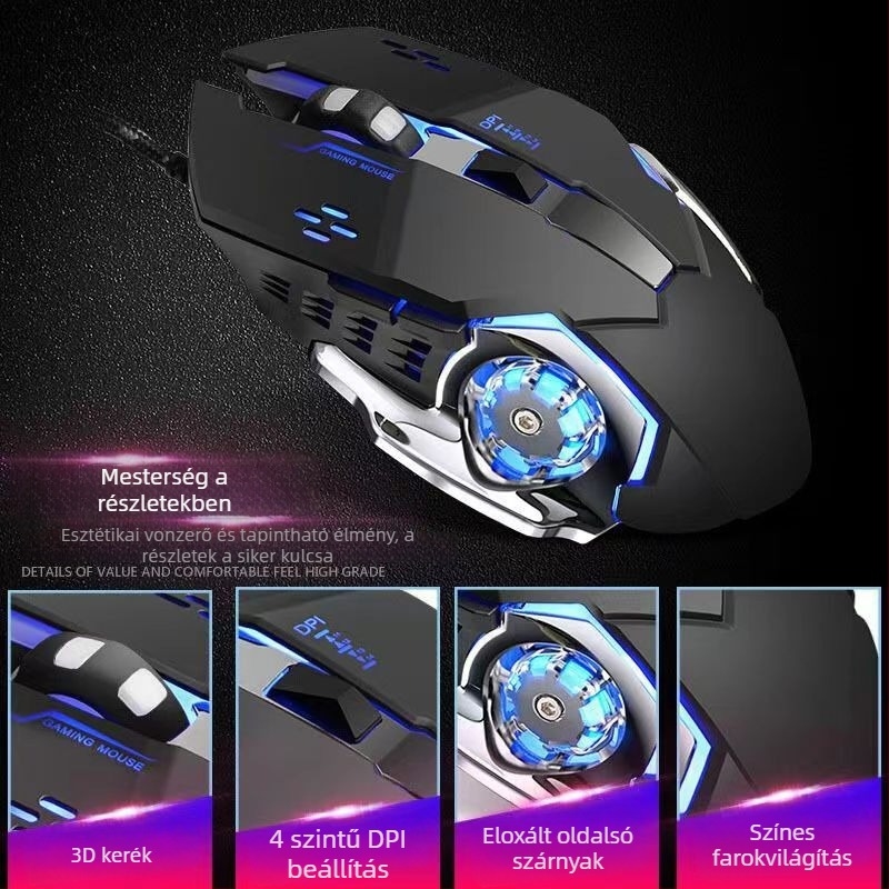 Vezeték nélküli egér 2.4G + Bluetooth, USB, 1600 DPI, 6 gomb, Ergonomikus kialakítás