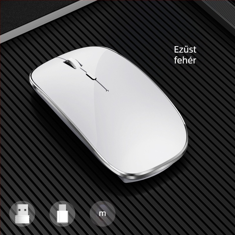 Bluetooth vezeték nélküli egér Type-C töltéssel, USB duál vevő, 1600 dpi, csendes, ergonómikus.