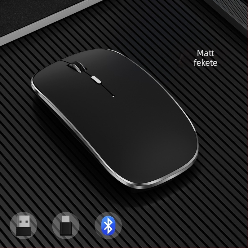 Bluetooth vezeték nélküli egér Type-C töltéssel, USB duál vevő, 1600 dpi, csendes, ergonómikus.