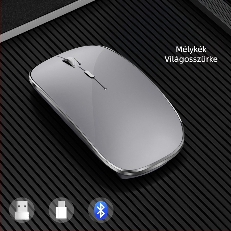 Bluetooth vezeték nélküli egér Type-C töltéssel, USB duál vevő, 1600 dpi, csendes, ergonómikus.