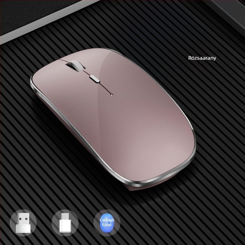 Bluetooth vezeték nélküli egér Type-C töltéssel, USB duál vevő, 1600 dpi, csendes, ergonómikus.