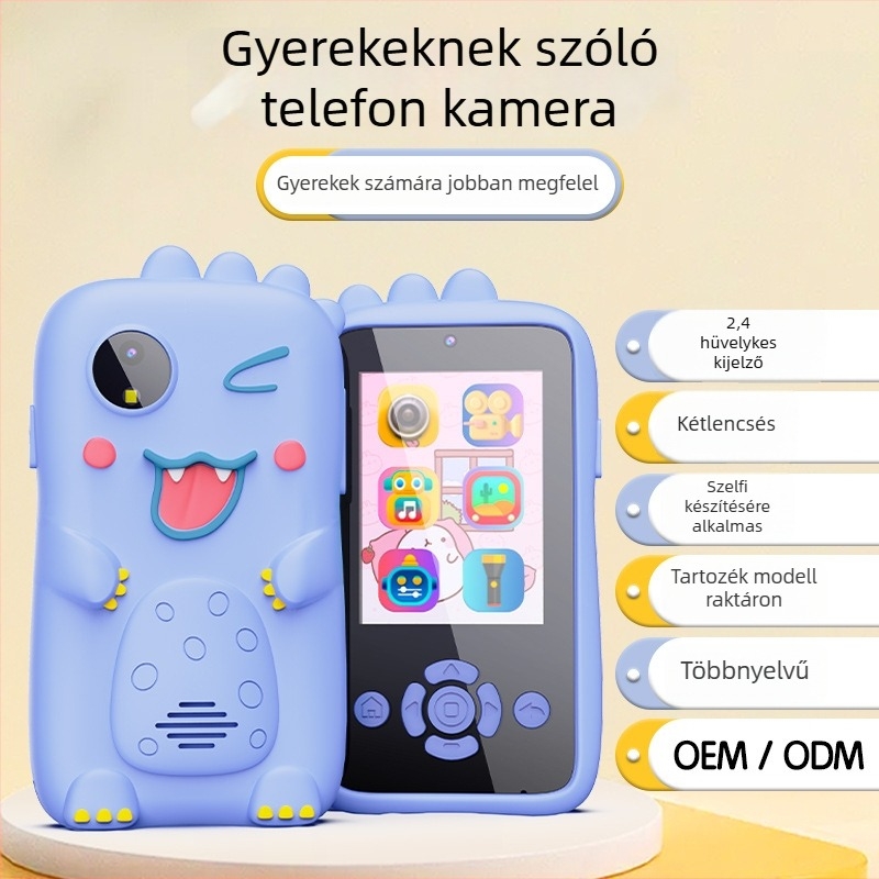 Gyerekeknek szánt mini kamera 2,0 hüvelykes LCD-vel, TF memóriakártya támogatás, ABS ház, akkumulátor üzemideje 1–2 óra, videó- és fénykép módok, szűrők