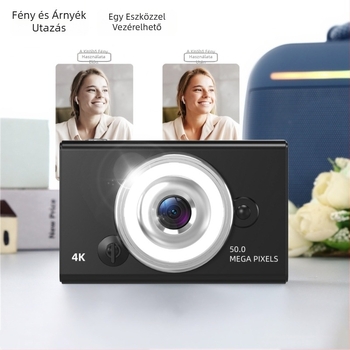 Retro CCD digitális kamera 1/2.3”-os szenzorral, 8x optikai zoom, 2.3” LCD, 300k–1M pixeles