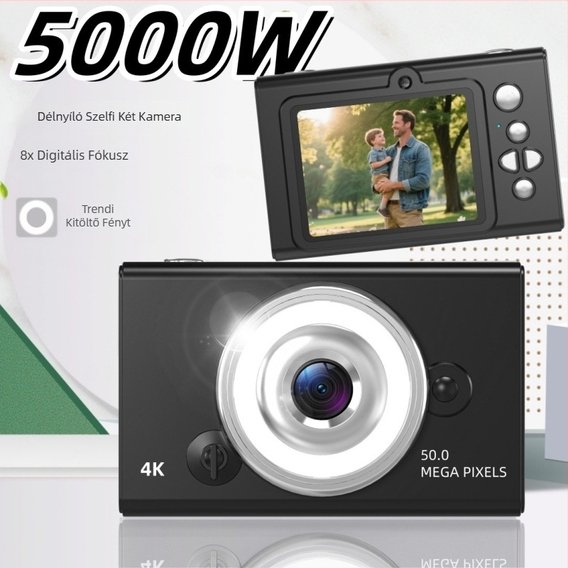 Retro CCD digitális kamera 1/2.3”-os szenzorral, 8x optikai zoom, 2.3” LCD, 300k–1M pixeles
