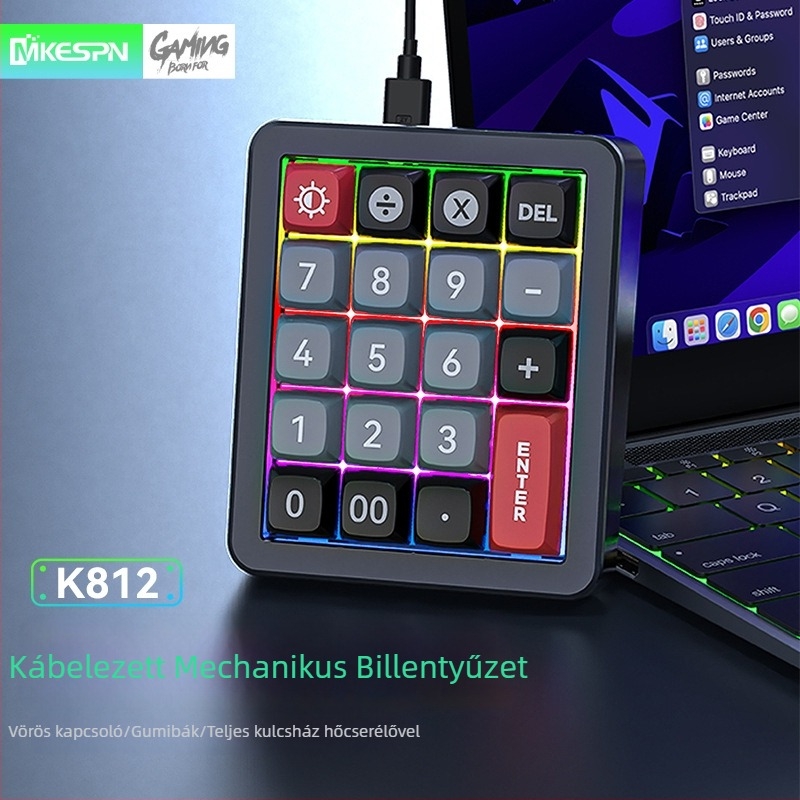 Kábeles játékbillentyűzet, mechanikus kapcsolók, RGB háttérvilágítás, legfeljebb 87 billentyű
