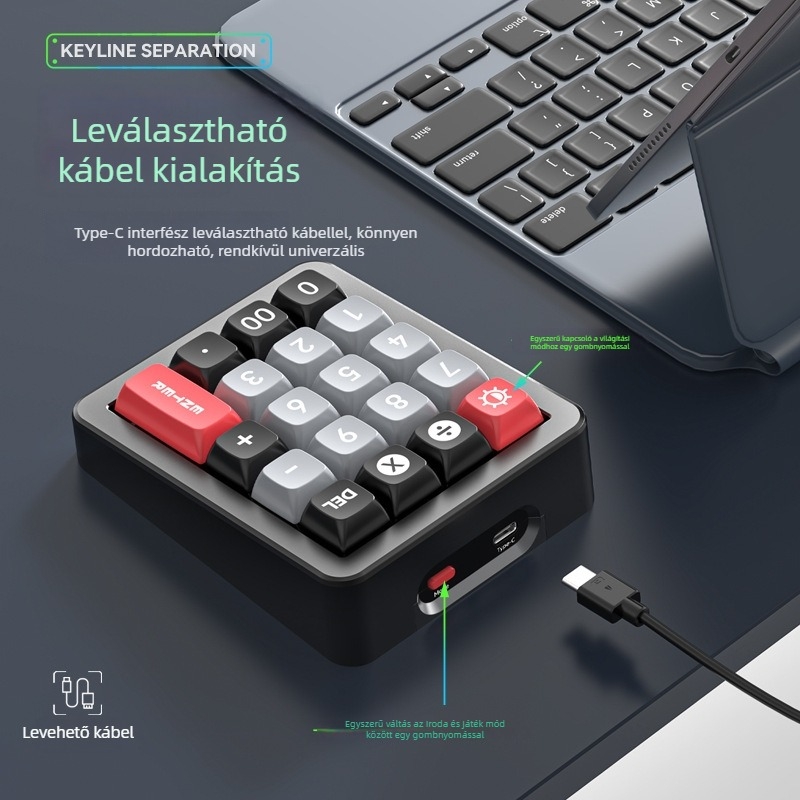 Kábeles játékbillentyűzet, mechanikus kapcsolók, RGB háttérvilágítás, legfeljebb 87 billentyű