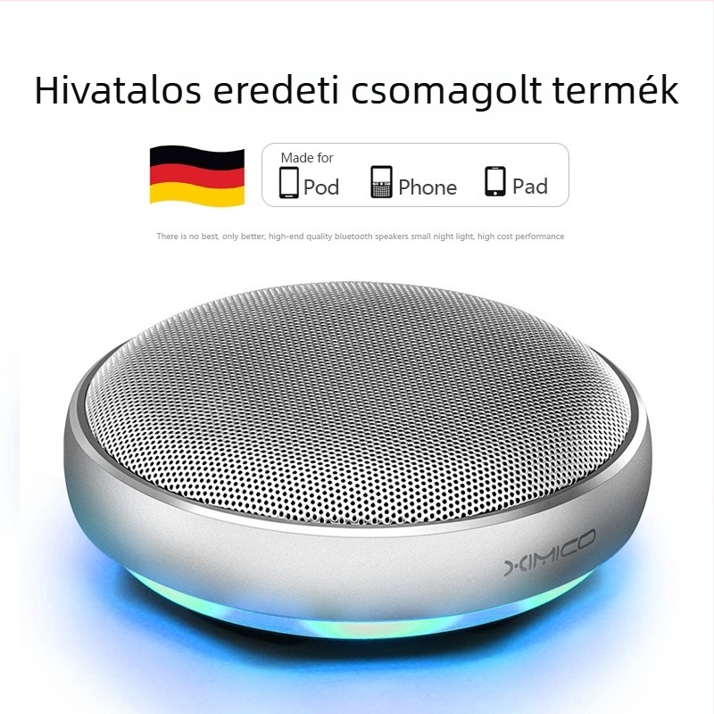 Vezeték nélküli Bluetooth hangszóró fém házban, hordozható kompakt asztali hangszóró (Bluetooth 5.0; frekvencia-tartomány 100 Hz–20 kHz; névleges teljesítmény 5 W; beépített akkumulátor 2000–4000 mAh; hatótávolság ≥20 m)