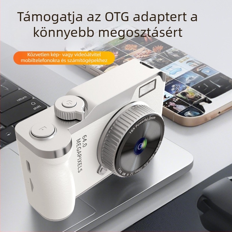 CCD diák digitális kamera, kompakt modell Y01, 2.4'' LCD, 5–12 MP, memóriakártya, üzemidő 3–5 óra