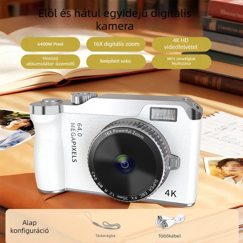 CCD diák digitális kamera, kompakt modell Y01, 2.4'' LCD, 5–12 MP, memóriakártya, üzemidő 3–5 óra