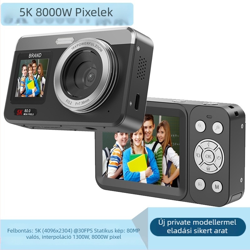 CCD szenzoros kamera 2/3 hüvelykes szenzorral, 18x optikai zoom, max felbontás 4608×3056, 2,8 hüvelykes LCD, periszkópos objektív