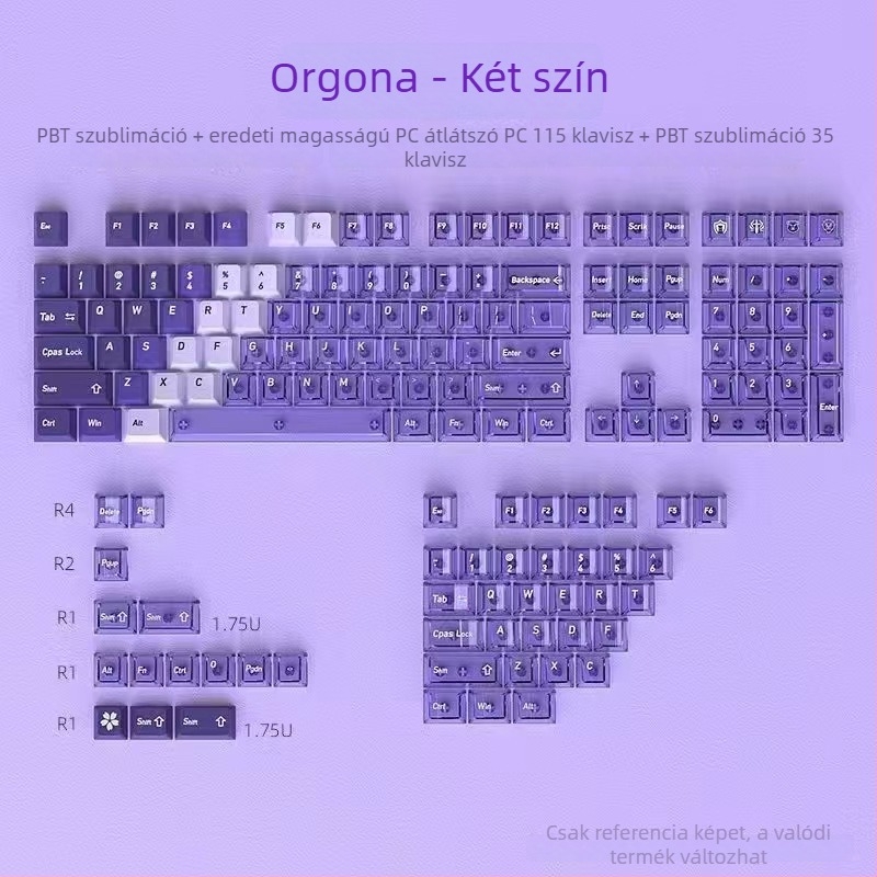 Átlátszó billentyűsapka készlet PC+PBT mechanikus billentyűzethez, 154 sapka, szublimációs testreszabás