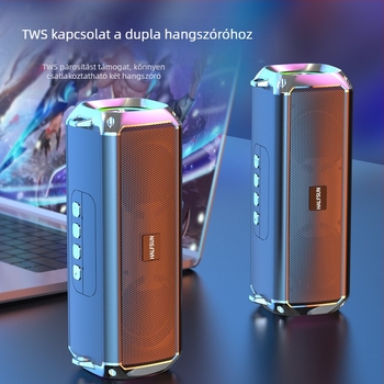Bluetooth hangszóró kettős hangszórókkal, IPX7 vízálló, Bluetooth 5.0, 100 Hz–20 kHz, bemenetek: 3,5 mm jack, USB, TF kártya, Bluetooth; beépített akkumulátor nélkül; kültéri használatra