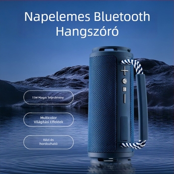 Textil borítású Bluetooth hangszóró, kültéri hordozható, 15W, beépített 1200–2000mAh akkumulátor, TF-kártya bemenet, Bluetooth 5.1, 10 m hatótávolság