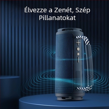 Textil borítású Bluetooth hangszóró, kültéri hordozható, 15W, beépített 1200–2000mAh akkumulátor, TF-kártya bemenet, Bluetooth 5.1, 10 m hatótávolság