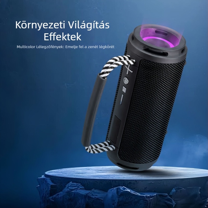 Textil borítású Bluetooth hangszóró, kültéri hordozható, 15W, beépített 1200–2000mAh akkumulátor, TF-kártya bemenet, Bluetooth 5.1, 10 m hatótávolság