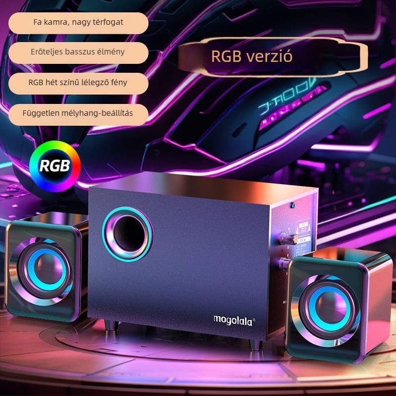 Asztali PC hangfalak Bluetooth és USB, 3,5 mm-es kábeles csatlakozás, 100 Hz–20 kHz, SNR ≥70 dB, IPX7 vízállóság, vezeték nélküli töltés