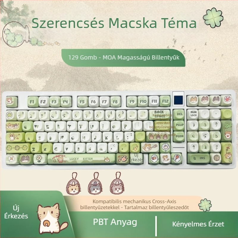 Lucky Cat témájú MOA ötfélszögű dye-sublimációs PBT billentyűkészlet mechanikus billentyűzethez, 129 billentyű, DIY testreszabás