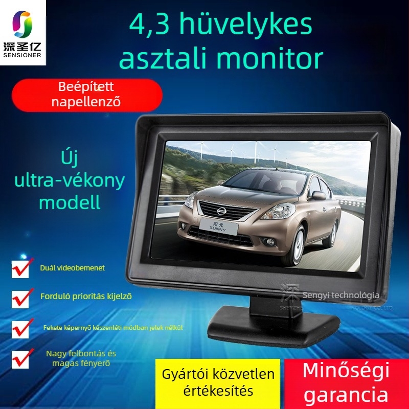 Autó LCD kijelző, asztali monitor, 480x272 felbontás, AV bemenet, Modell 4.3