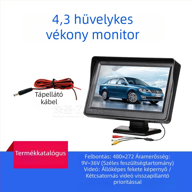 Autó LCD kijelző, asztali monitor, 480x272 felbontás, AV bemenet, Modell 4.3