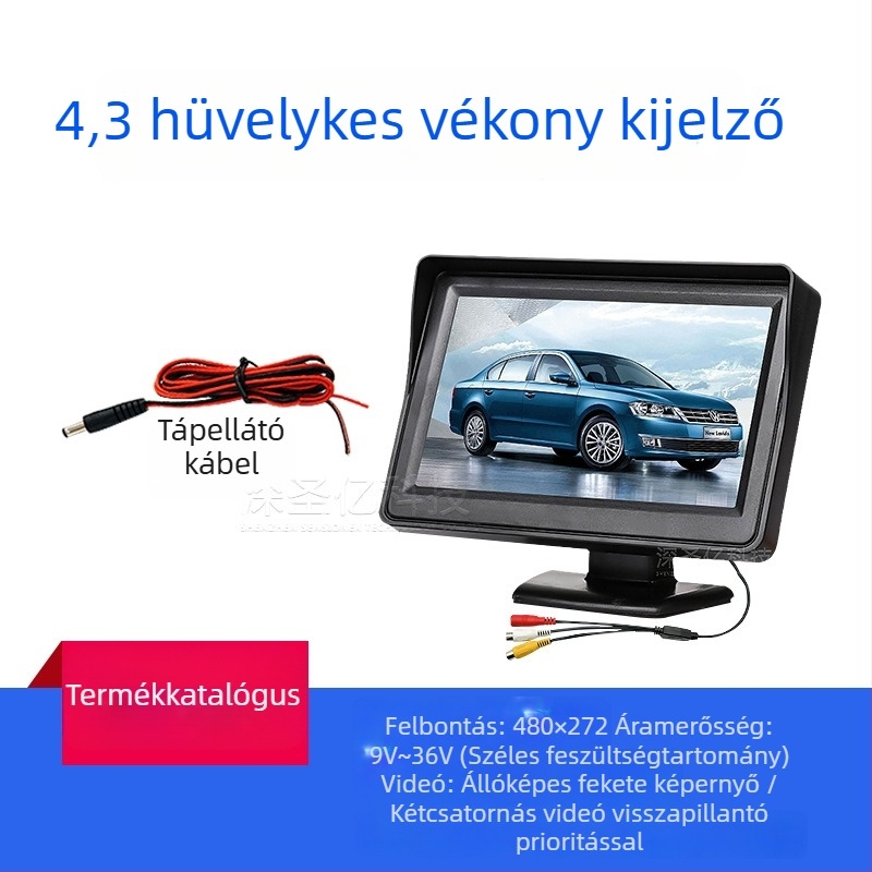 Autó LCD kijelző, asztali monitor, 480x272 felbontás, AV bemenet, Modell 4.3