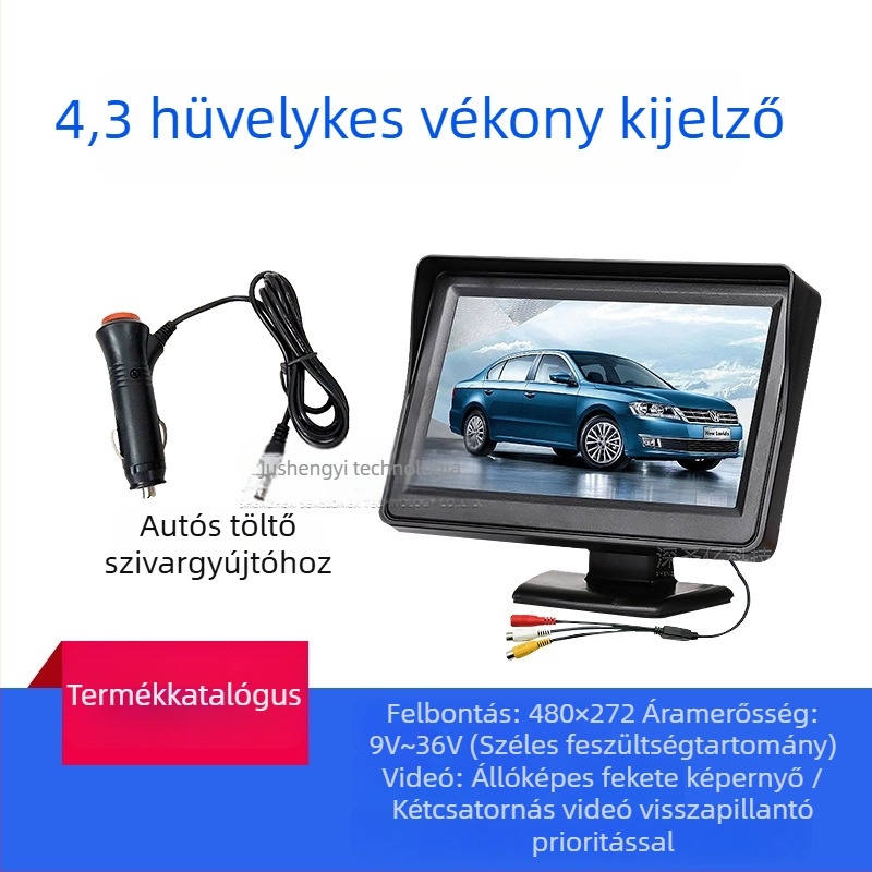 Autó LCD kijelző, asztali monitor, 480x272 felbontás, AV bemenet, Modell 4.3