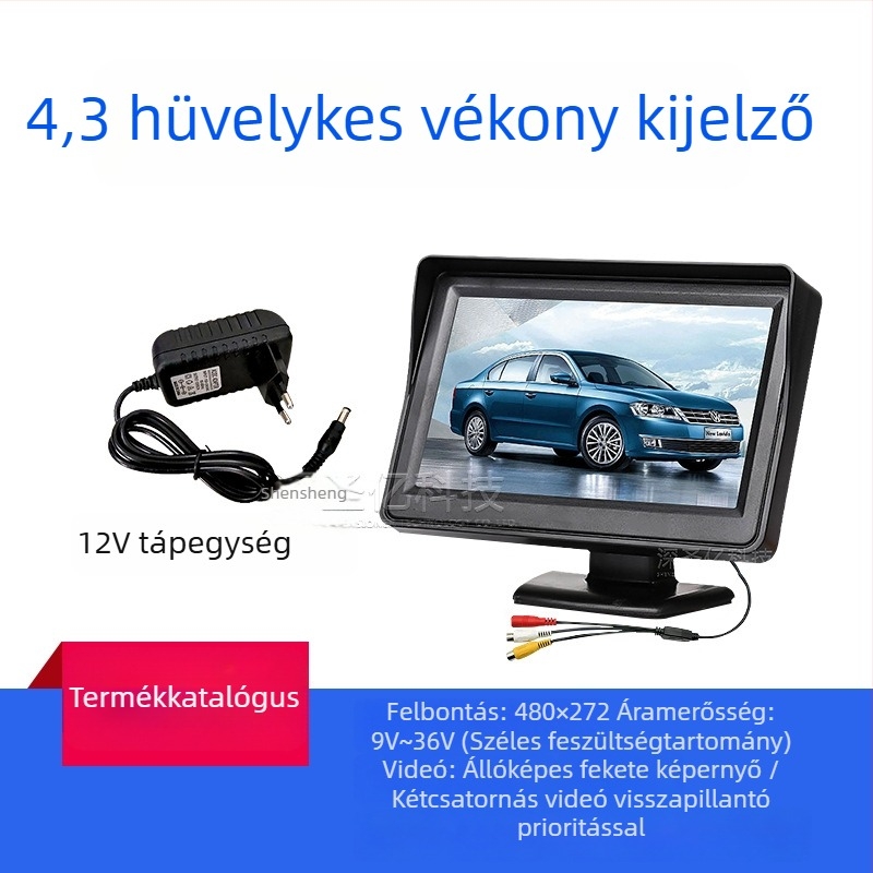 Autó LCD kijelző, asztali monitor, 480x272 felbontás, AV bemenet, Modell 4.3