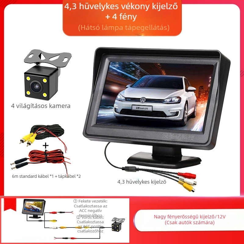 Autó LCD kijelző, asztali monitor, 480x272 felbontás, AV bemenet, Modell 4.3