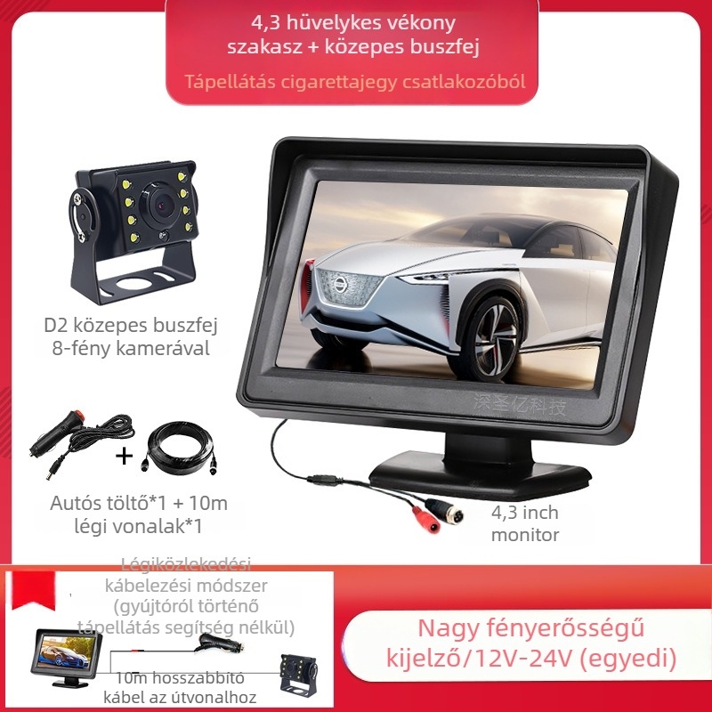 Autó LCD kijelző, asztali monitor, 480x272 felbontás, AV bemenet, Modell 4.3