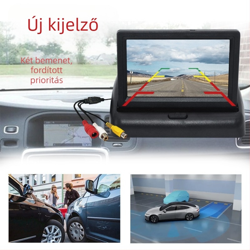 Autó LCD kijelző, 4,3 hüvelykes összecsukható modell, LCD kijelző, 480x272 felbontás, kétirányú bemenet