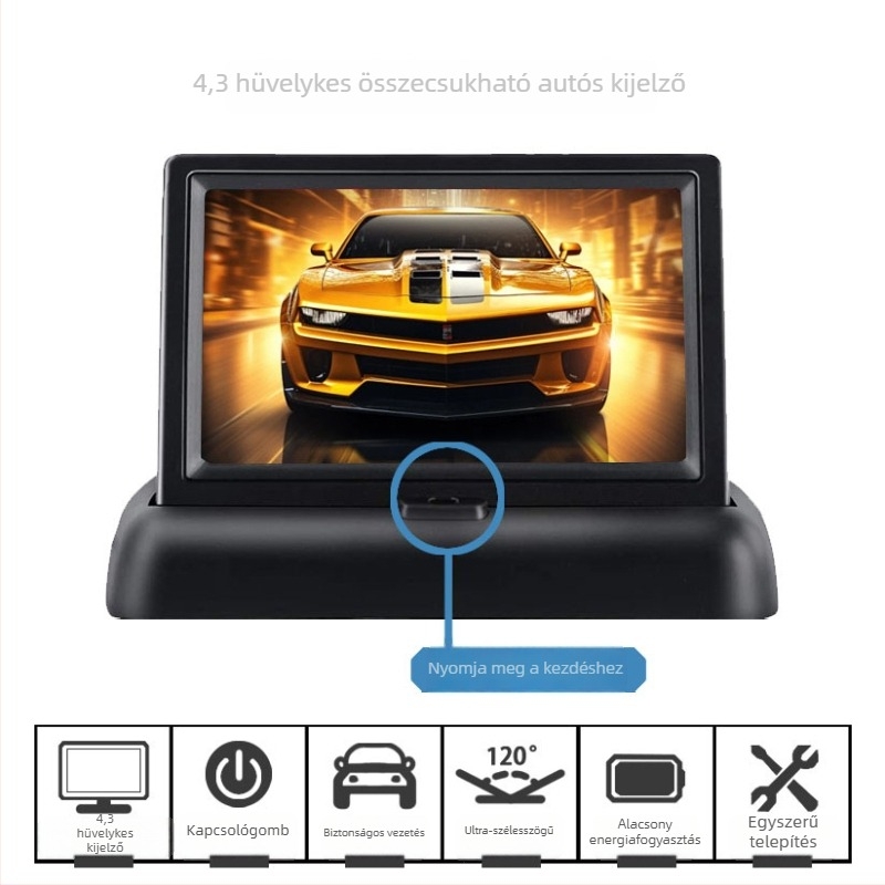 Autó LCD kijelző, 4,3 hüvelykes összecsukható modell, LCD kijelző, 480x272 felbontás, kétirányú bemenet