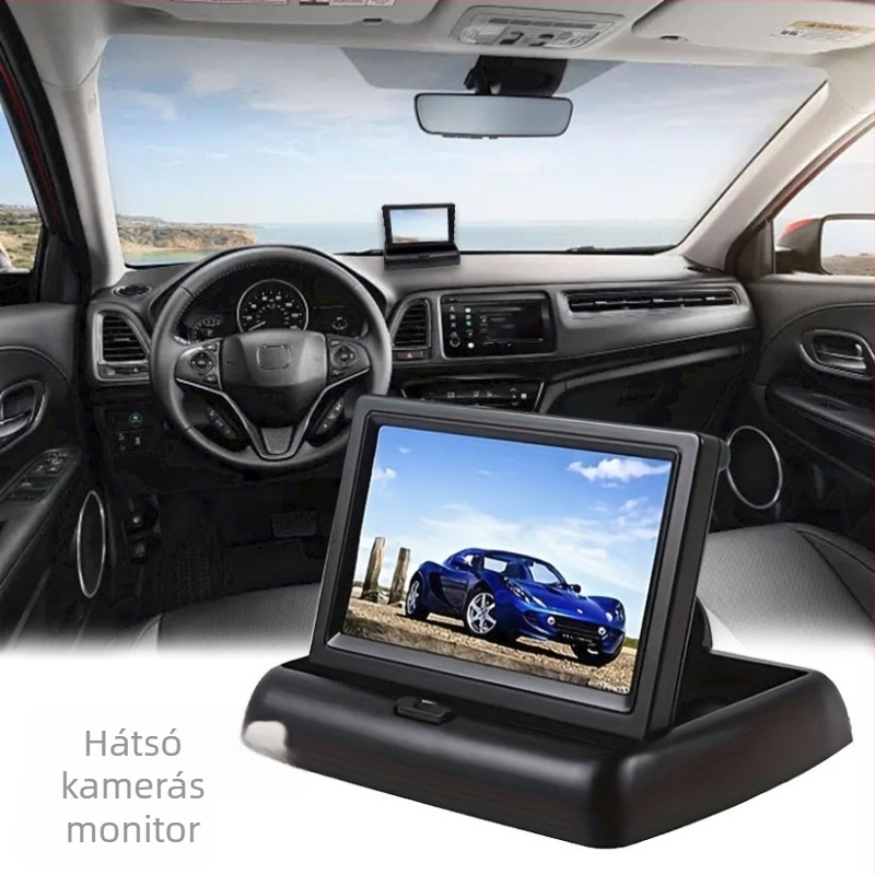Autó LCD kijelző, 4,3 hüvelykes összecsukható modell, LCD kijelző, 480x272 felbontás, kétirányú bemenet