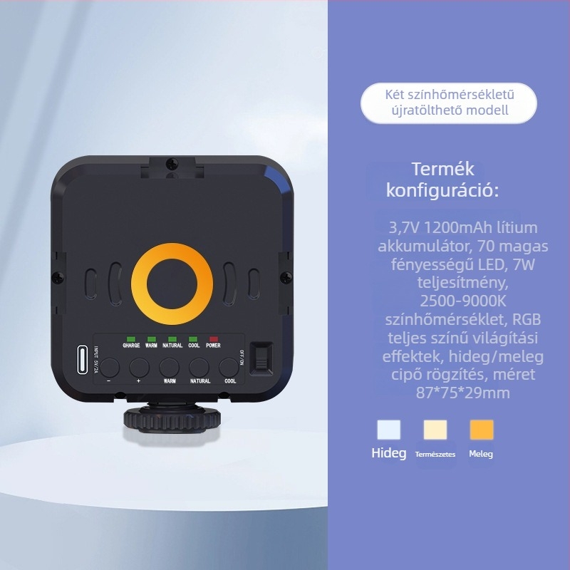 W70 LED töltőfény – Hordozható, mobiltelefonos fotózáshoz és élő közvetítéshez, Többszintű állítás, Teljesítmény 10W alatt