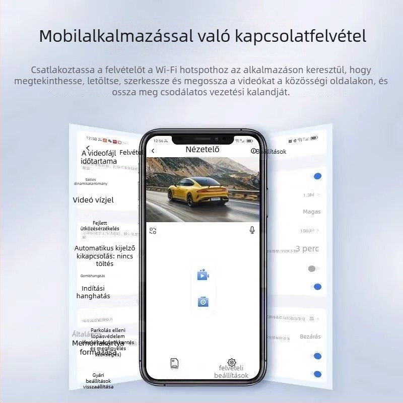 Autós videórögzítő három képernyővel és 360° panorámával, 4K felbontás, 5 MP fotók, 2,5 hüvelykes kijelző