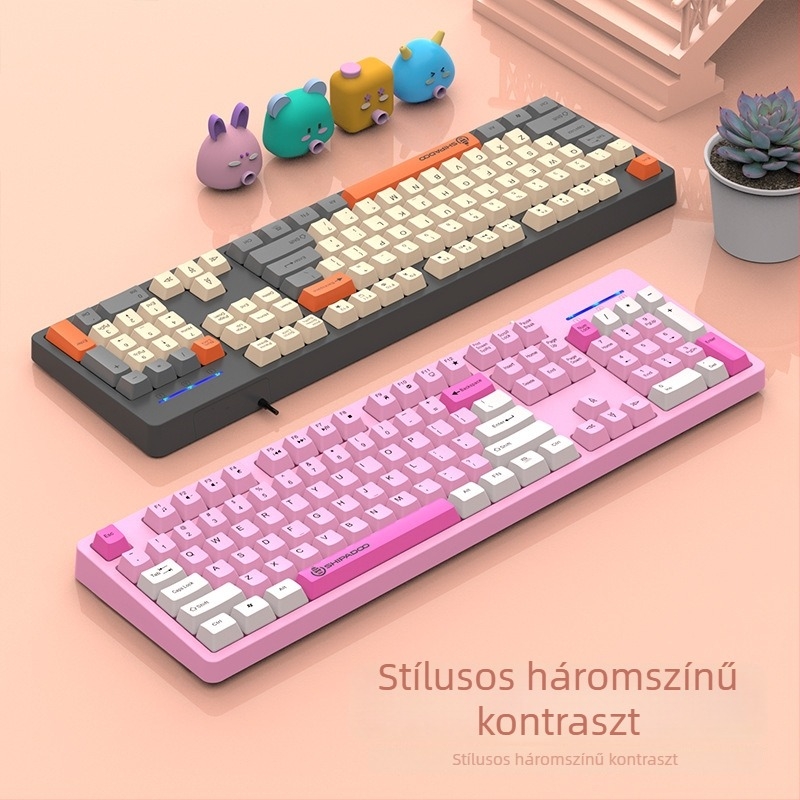 Lányoknak szóló billentyűzet és egér készlet, kábeles USB, optikai 1000dpi, ergonomikus, vízálló, 1,5 m kábel