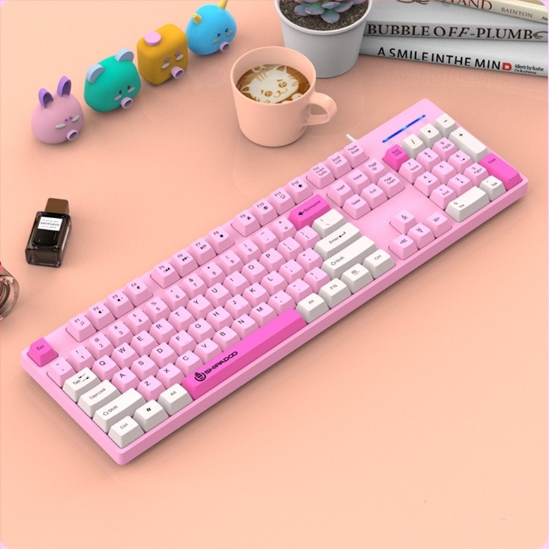 Lányoknak szóló billentyűzet és egér készlet, kábeles USB, optikai 1000dpi, ergonomikus, vízálló, 1,5 m kábel