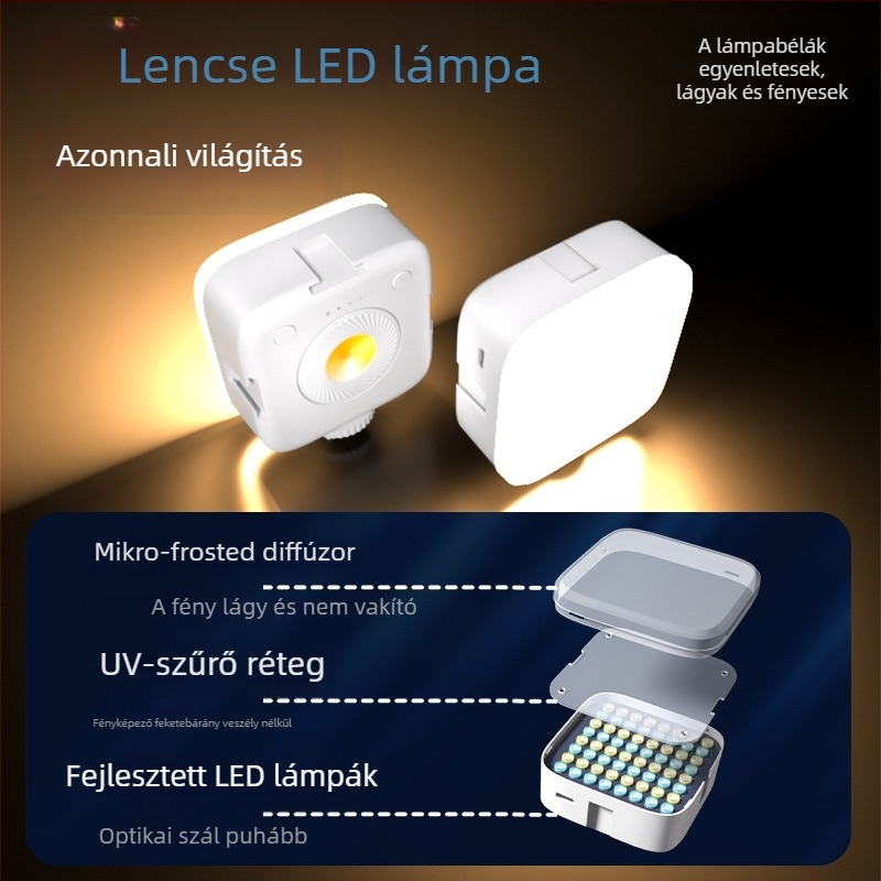 Mini töltőfény élő közvetítéshez, kézi használatú RGB LED fotó- és videóhoz, három színhőmérséklet, 5W/5V