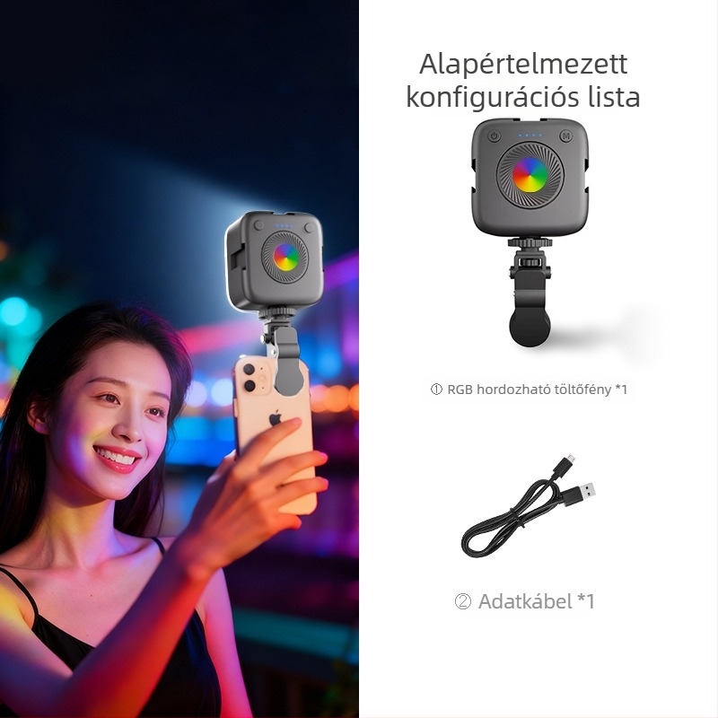 Mini töltőfény élő közvetítéshez, kézi használatú RGB LED fotó- és videóhoz, három színhőmérséklet, 5W/5V