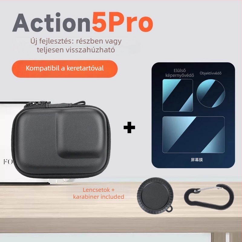 Shadowstone kamera táska DJI Action 5 Pro/4/3 és GoPro 13/12-hez — PU anyag, vízálló, kopásálló, egyszínű, clutch táska