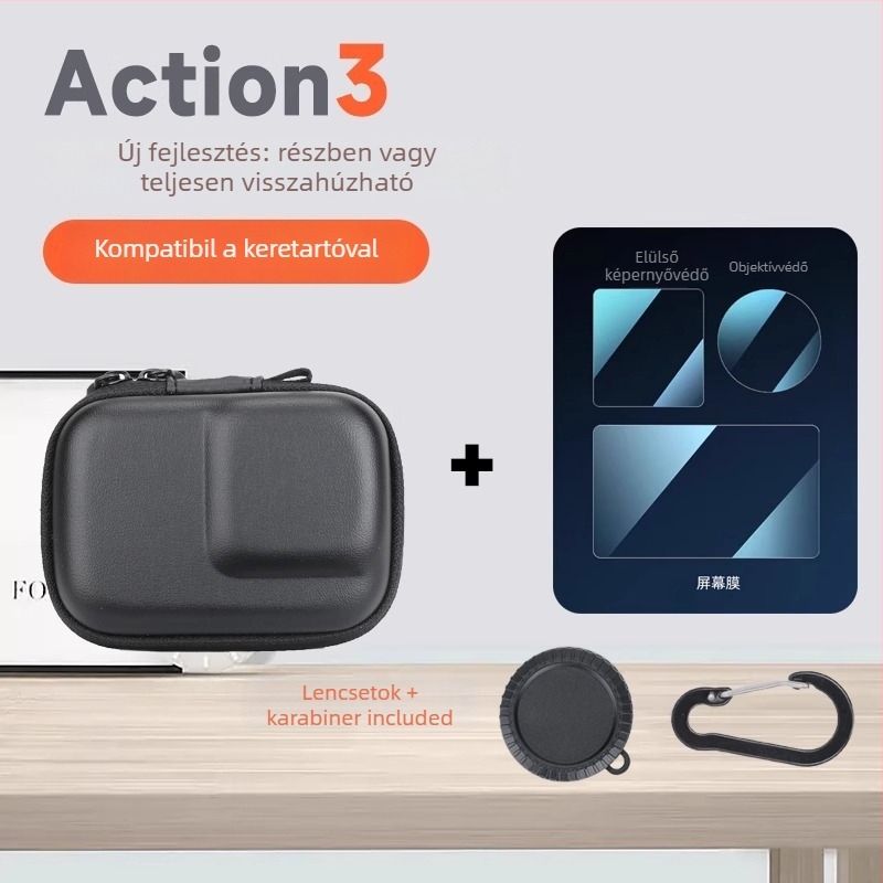 Shadowstone kamera táska DJI Action 5 Pro/4/3 és GoPro 13/12-hez — PU anyag, vízálló, kopásálló, egyszínű, clutch táska