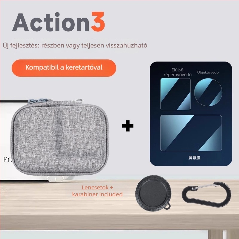 Shadowstone kamera táska DJI Action 5 Pro/4/3 és GoPro 13/12-hez — PU anyag, vízálló, kopásálló, egyszínű, clutch táska