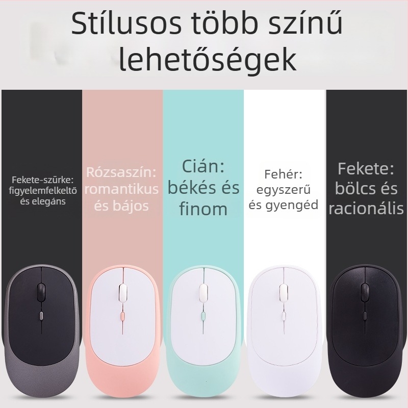 Kábel nélküli csendes irodai egér laptophoz, 1600 DPI, 4 gomb, USB, 2,4 GHz Bluetooth, 10 m hatótávolság