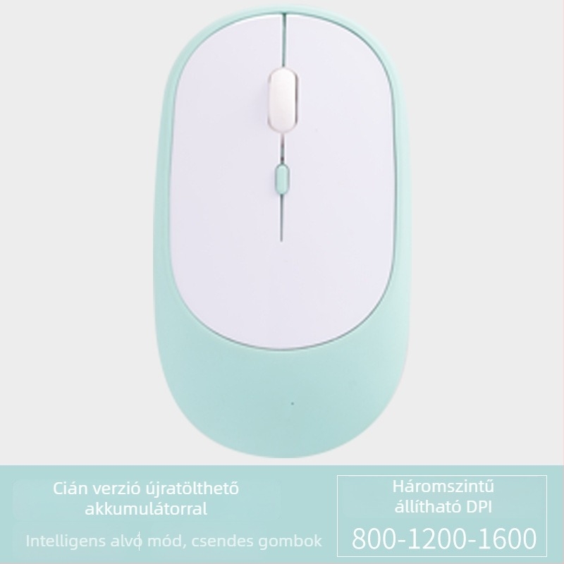 Kábel nélküli csendes irodai egér laptophoz, 1600 DPI, 4 gomb, USB, 2,4 GHz Bluetooth, 10 m hatótávolság