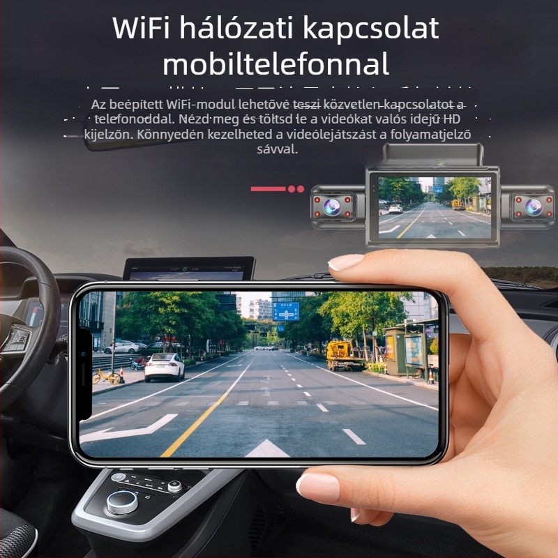 4K autós DVR Wi-Fi telefonkapcsolattal, csillagfényes éjjellátás, kettős felvétel, négycsatornás felvétel