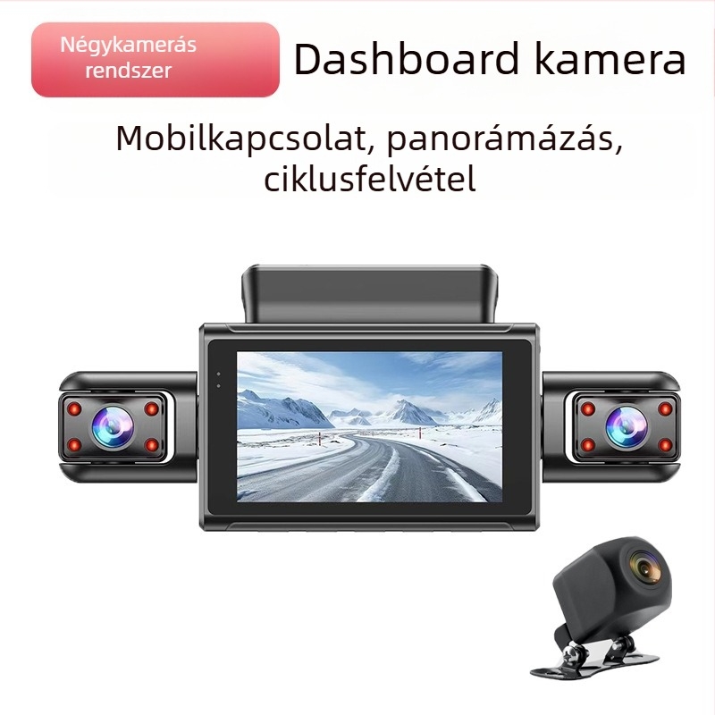 4K autós DVR Wi-Fi telefonkapcsolattal, csillagfényes éjjellátás, kettős felvétel, négycsatornás felvétel