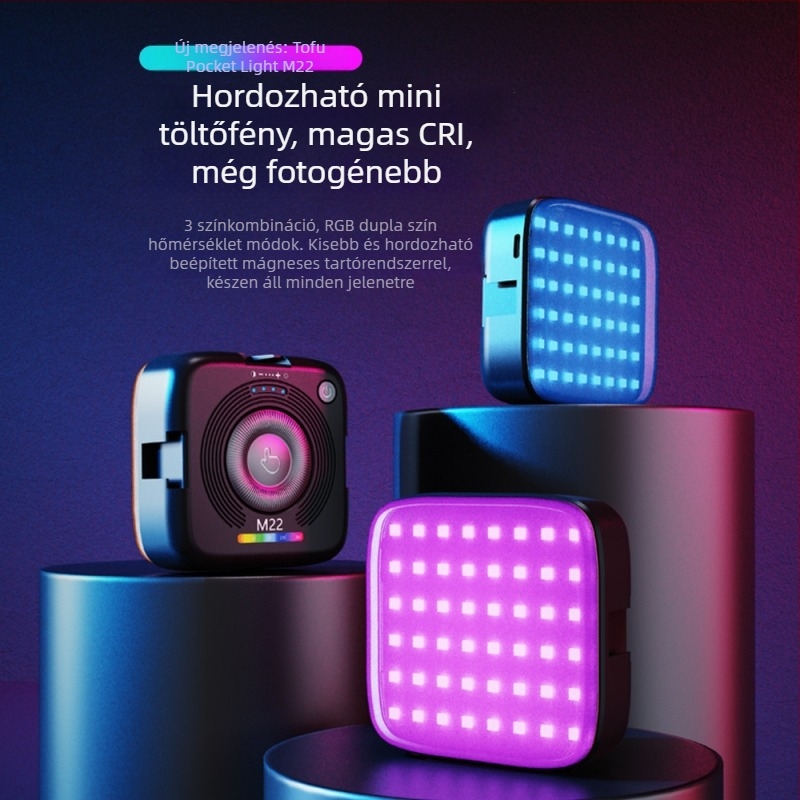 LED töltőfény szelfihez, RGB, mágneses, modell M22, mobiltelefonhoz, kézben tartható, 5V/2A, maxim 10W